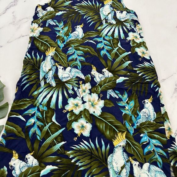 Paradise Bay Womens Vintage Tropical Dress Size M Petite Blue White Birds Floral - Picture 3 of 9